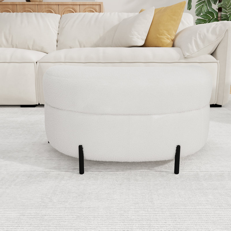 Banc de rangement avec repose-pieds en métal 33,9 "avec demi-lune, Ivoire ivoire