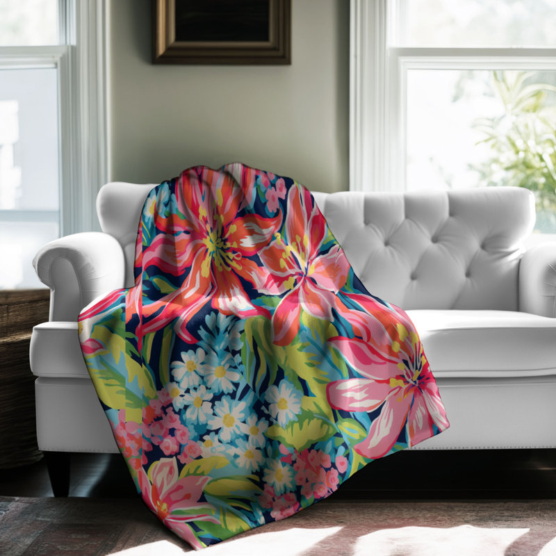 Motif de balise maritime - 1 pièce Sherpa Premium, L 50 po x L 60 po, Motifs floraux mixtes