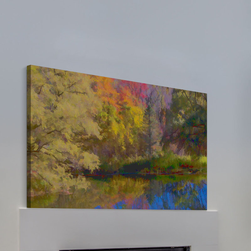« automne on the pond » par don schwartz, reproduction d’art sur toile tendue, 24 po x 36 po