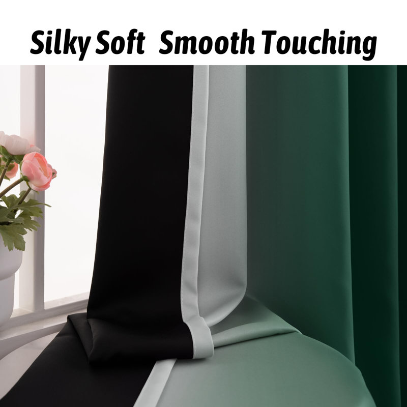 Ombre 100% Blackout Curtain-Room Darkening Rod Pocket Drapes for Bedroom & Living Room, 52" W x 84" L, Dark Green