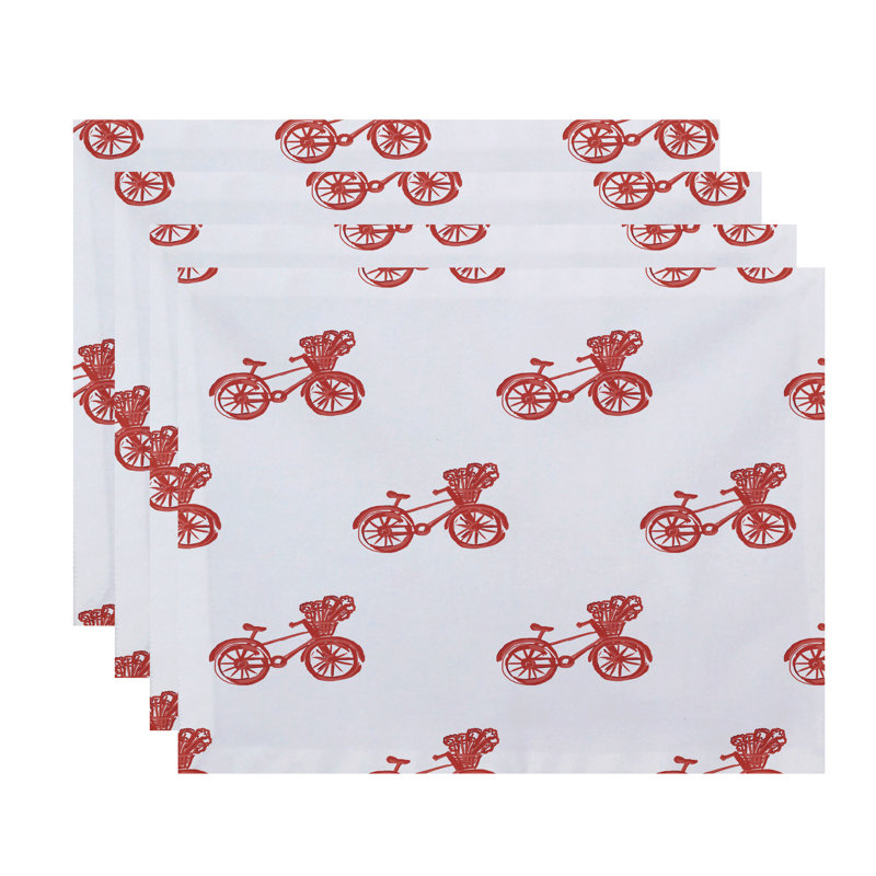 Ensemble de napperons 4 pièces Bicyclettes, Corail