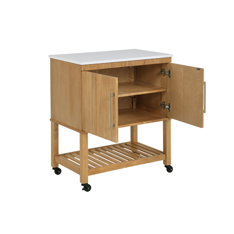 30" W Solid and Manufactured Wood Kitchen Cart with Granite Top and Locking Casters, Brown