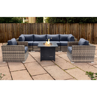 Lsi 7 Pieces Sectional Seating Group With Sunbrella Cushions And Metal Firepit