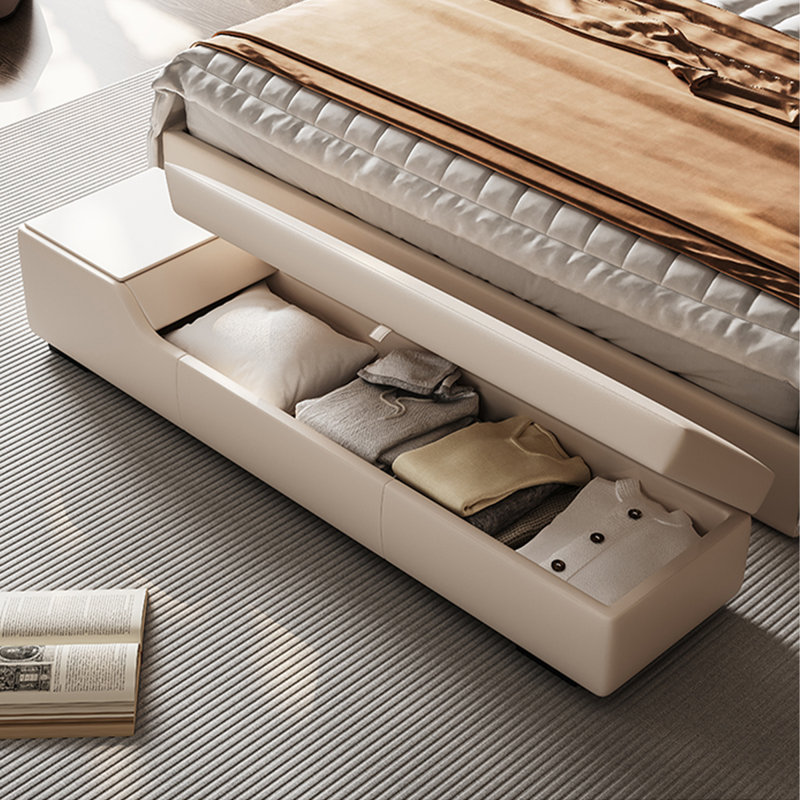 Banc de rangement minimaliste et moderne en bois massif et cuir pour salon et chambre, H 13,78 po x l 70,87 po x P 17,72 po