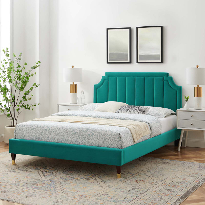 Sienna Performance Velvet Platform Bed, King, Pink