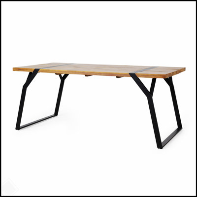 Table de salle à manger ZORA en bois d'acacia industriel avec plateau à lattes élégant et structure en fer robuste pour un décor moderne