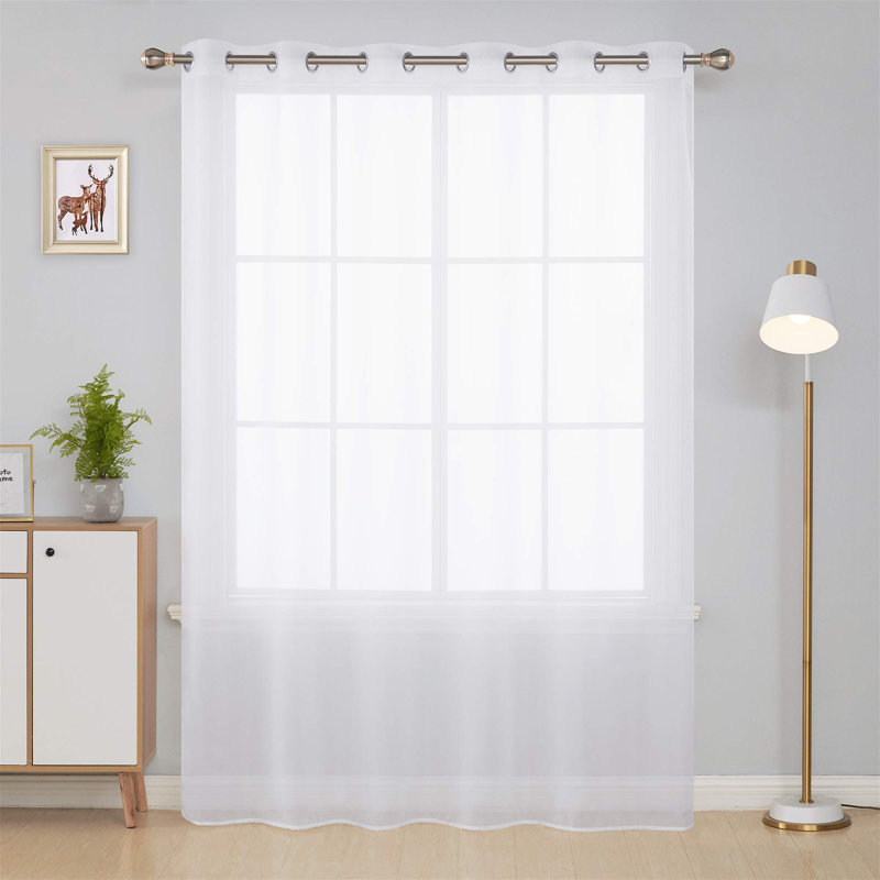 Panneau de rideau simple diaphane avec œillets, Blanc, L 80 po x L 84 po