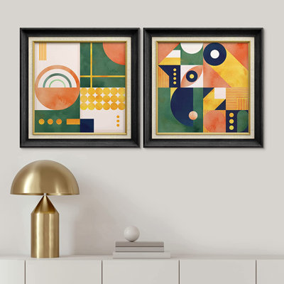Ensemble de peinture sur toile Mid-Century Modern Colorful Polygon Collage Classic Vintage - 2 pièces
