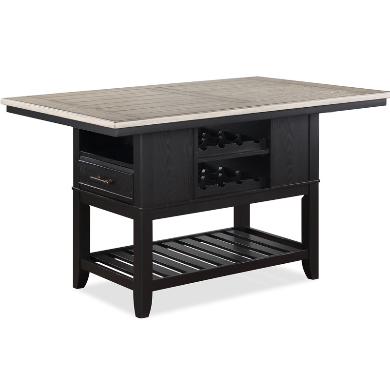 Table de salle à manger à hauteur de comptoir de 1 pièce avec tiroirs de rangement, Noir, noir, noir, noir, Gris