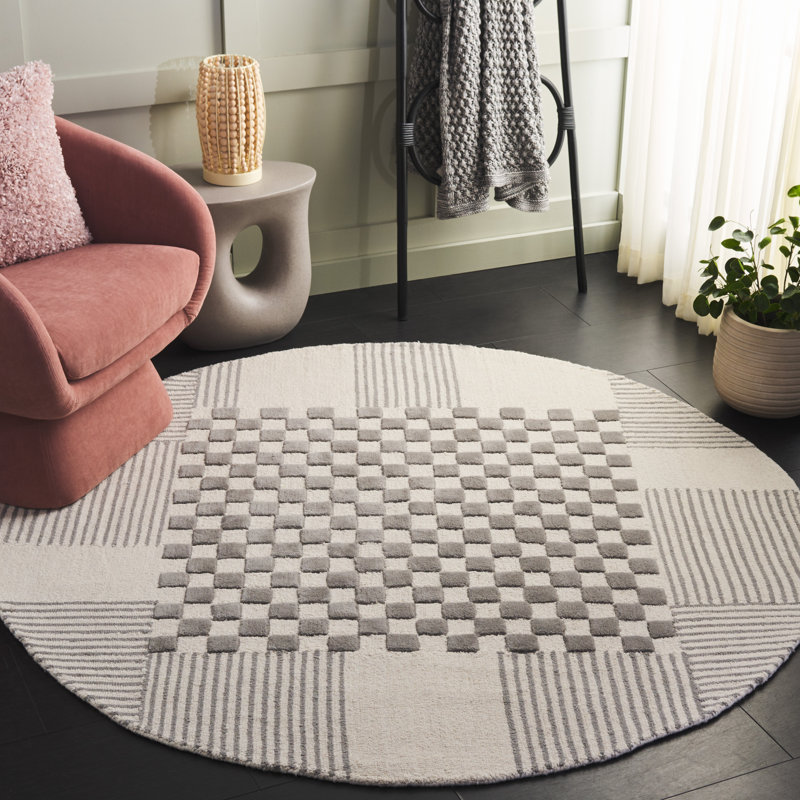 Arbyrd Hand Tufted Wool Pile Checkered Rug, Round 6'