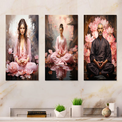 Yoga Lotus Asana - ensemble de 3 reproductions d'art en métal