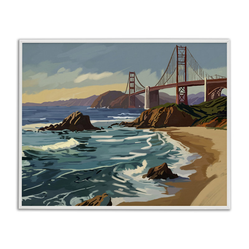 San Francisco Shoreline, art de la giclée encadrée, design par Amelia Noyes, H 24 po x l 30 po