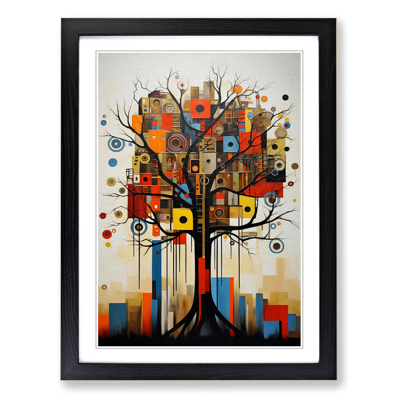 Oak Tree Constructivism - Single Picture Frame Print on Wood, 64cm H x 46cm W x 2cm D, Black