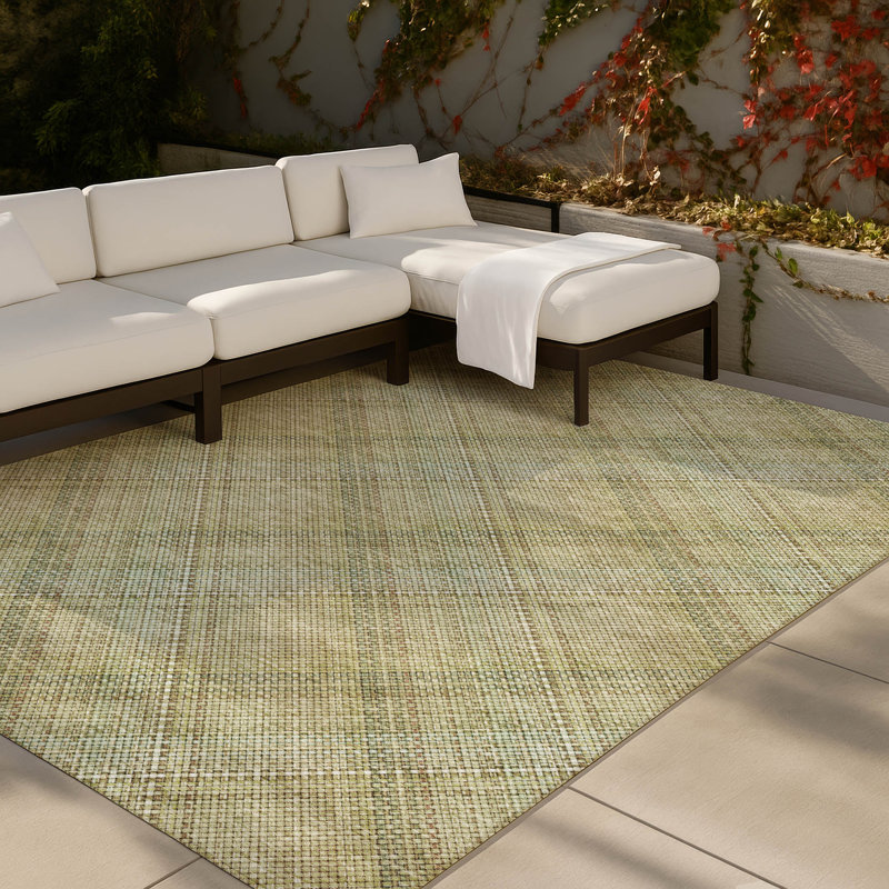 Machine Washable Indoor/Outdoor Chantille ACN2880 Plaid Rug, Beige, 5' x 7'6"
