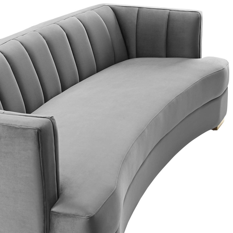 Glam Deco Elegance Gray Velvet Channel Tufted Sofa