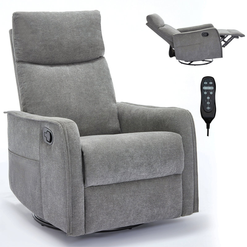 Heat Massage Manual Recliner Chair With Rocker And Swivel In Fabric For Living Room, Gray