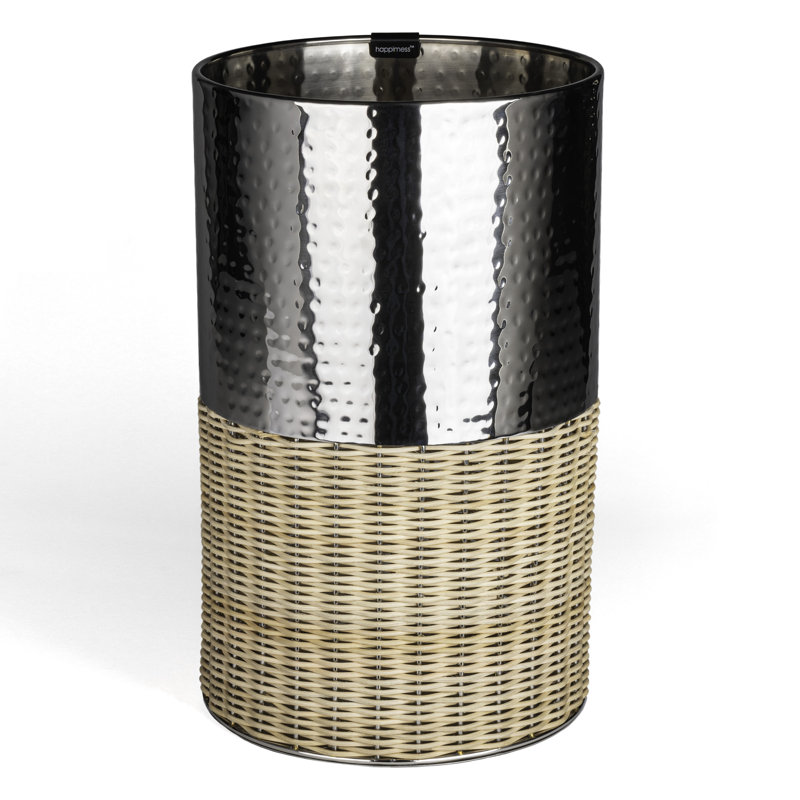 Asher Chrome and Natural Wicker Cylinder Waste Basket