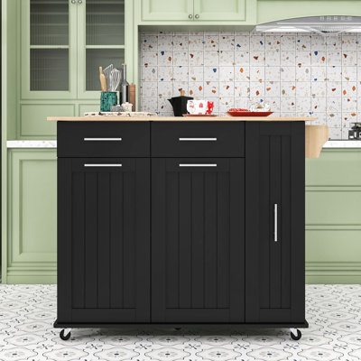 Versatile Rolling Kitchen Island with Drop Leaf and Internal Storage Racks by Winston Porter