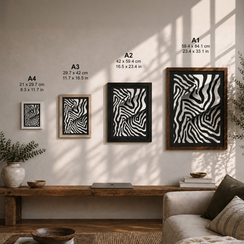Flowing Rhythms Abstract - Framed Print, Black, A4 - 29.7 x 21.0 cm