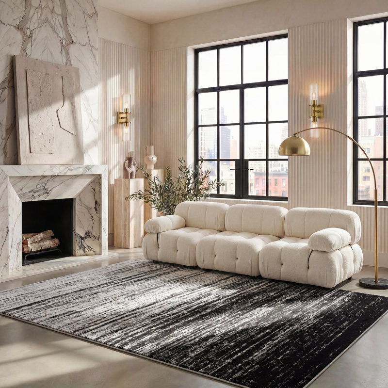 Tapis argenté / noir Atziri Costa Mesa, Rectangle 9 pi x 12 pi