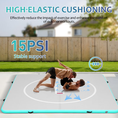 9.8X9.8Ft Inflatable Wrestling Mat - Thick PVC Mat, Waterproof Foldable Training Mat(White/Green)