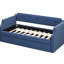 Lit de jour simple bleu tapissier avec couchette - tissu en lin, ensemble de lattes en bois pour l'installation, lit-1196602093