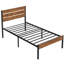 Sakari 2 Set Rustic Farmhouse Bed Frame, 2Pcs Twin Size Metal Platform Bedframe with Wood Headboard, Mattress Foundation with Heavy Duty Metal Slats Support, No Box Spring Needed-543829521