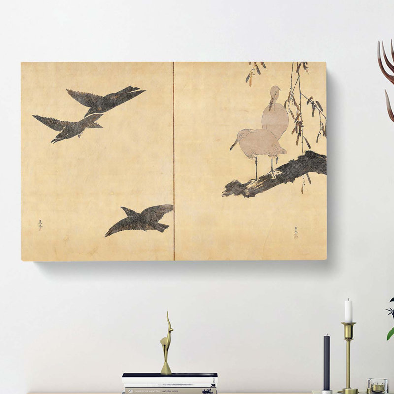 Egrets & Crows by Shibata Zeshin - Wrapped Canvas, 35cm H x 50cm W x 3cm D