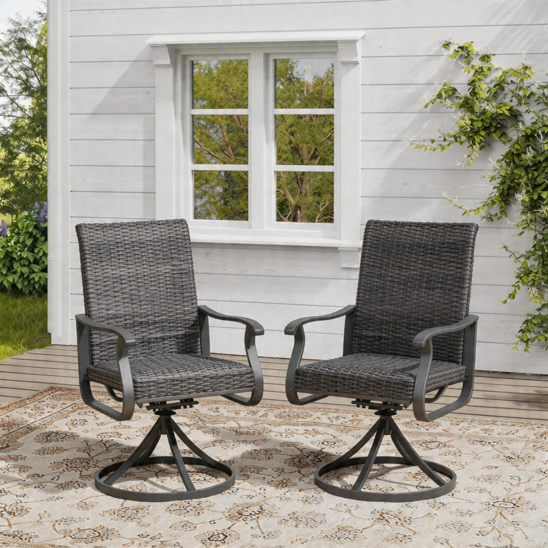 Ensemble de 2 chaises de salle à manger pivotantes en osier pour l'extérieur, résistantes à l'eau avec cadre en fer