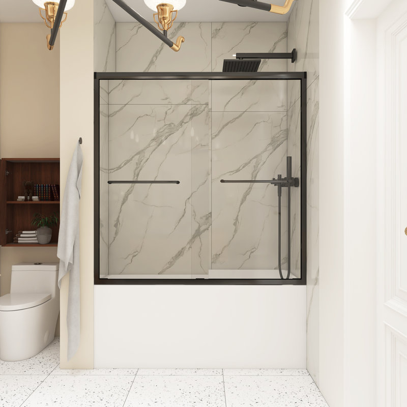 60 po X P 60 po H Double porte de douche coulissante avec cadre noir mat