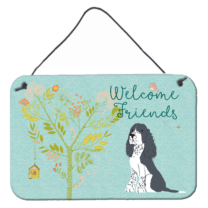 Décoration murale "welcome friends springer épagneul, Gris foncé / jaune / vert, Springer anglais