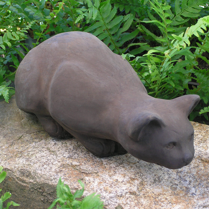 Small Crouching Cat Statue, Antique Gray