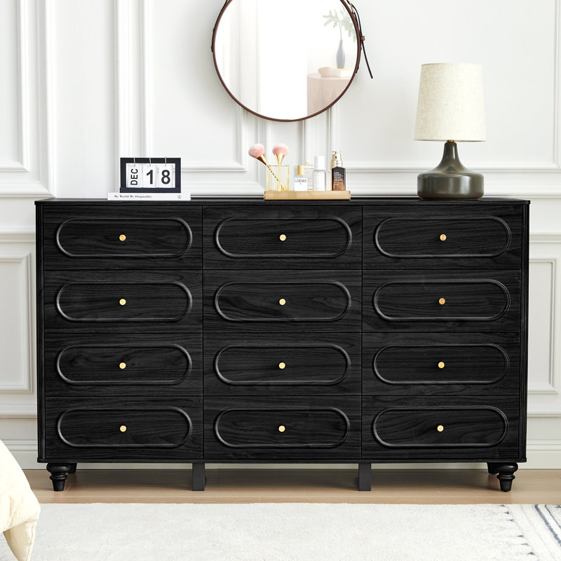 Commode 12 tiroirs de style minimaliste rétro, Noir