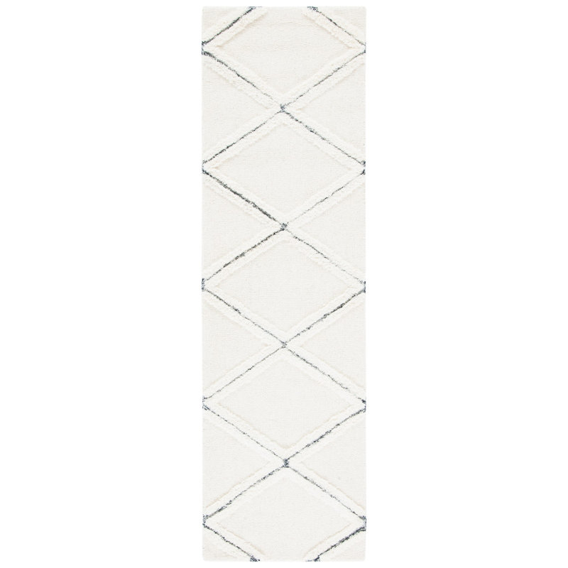 Tapis géométrique en laine / coton touffeté à la main Donnach, Tapis de couloir 2 pi 3 po x 8 pi