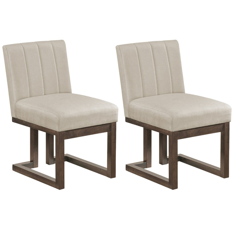  Ensemble de 2 chaises de salle à manger Modern Farmhouse en tissu, structure en bois de noyer, siège rembourré de 5,5 pouces d'épaisseur, support en forme de S ergonomique, beige