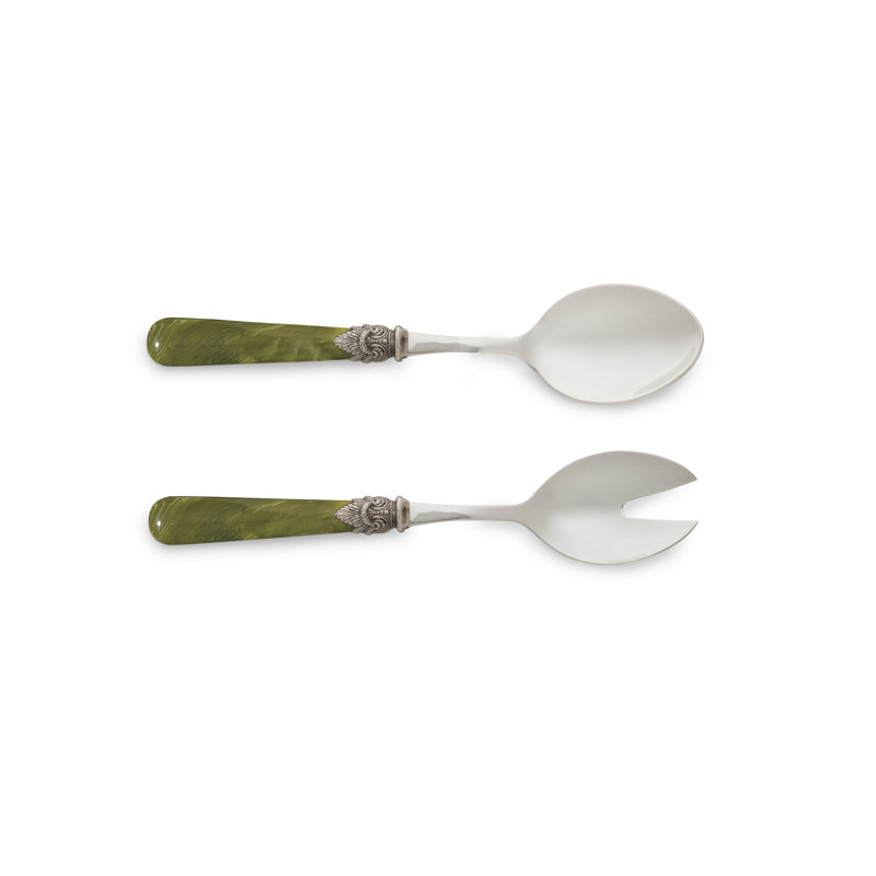 Napoleon Flatware Stainless Steel Salad Servers, Olive Green