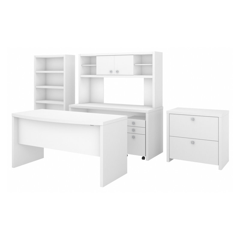 Ensemble de bureau avec huche 5 pièces Echo Front, Blanc pur