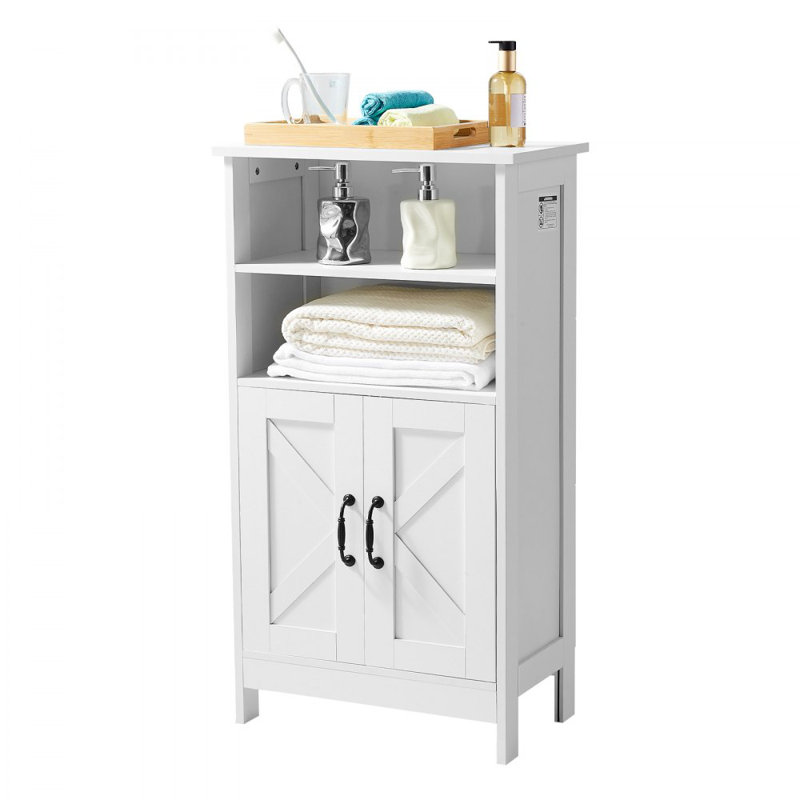 Armoire de rangement en bois pour salle de bain avec tablette réglable 2 portes - blanc