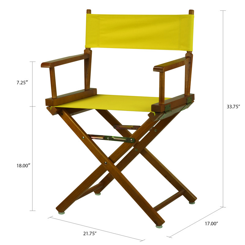Chaise de réalisateur pliante 18 po, Jaune, Chêne miel