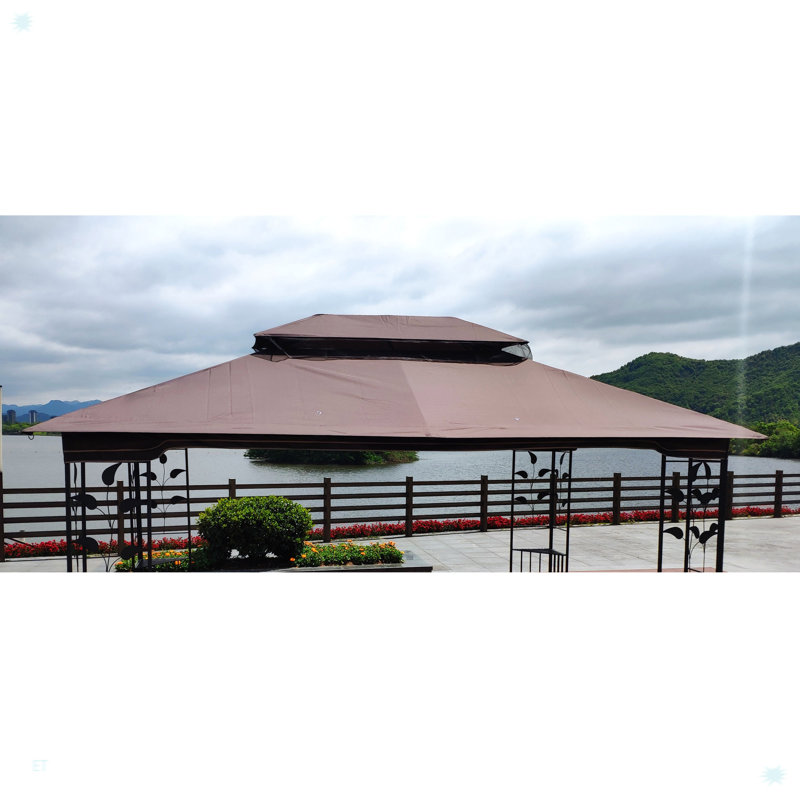 13x10 Ft Patio Double Roof Gazebo Replacement Canopy Top Fabric, Brown