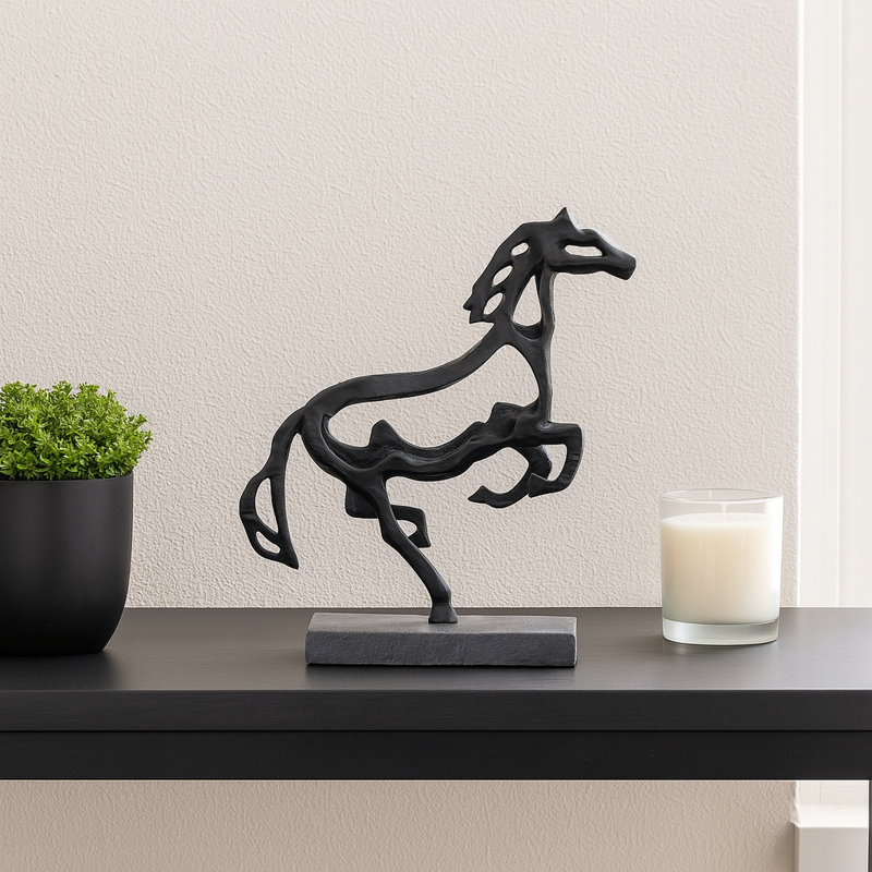 Hafssa 13X11" Galloping Horse On Marble Base, Black