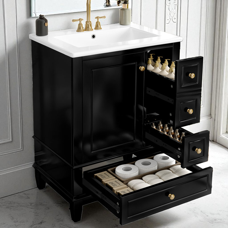 Ensemble de meuble-lavabo simple 24 "avec plateau en céramique, Noir