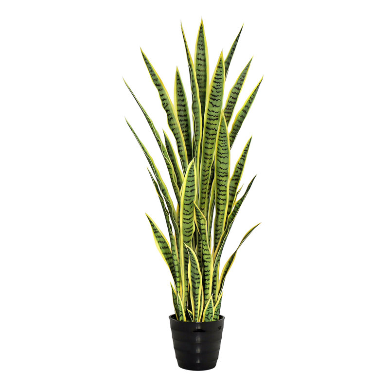 Plante de serpent artificielle Sansevieria en pot, Vert foncé / jaune, H 48 po x l 15 po 