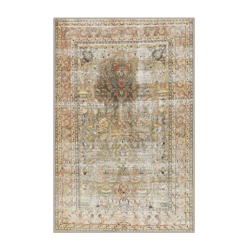 Tapis traditionnel rouge / jaune / beige Miraleste, Rectangle 5 pi x 7 pi