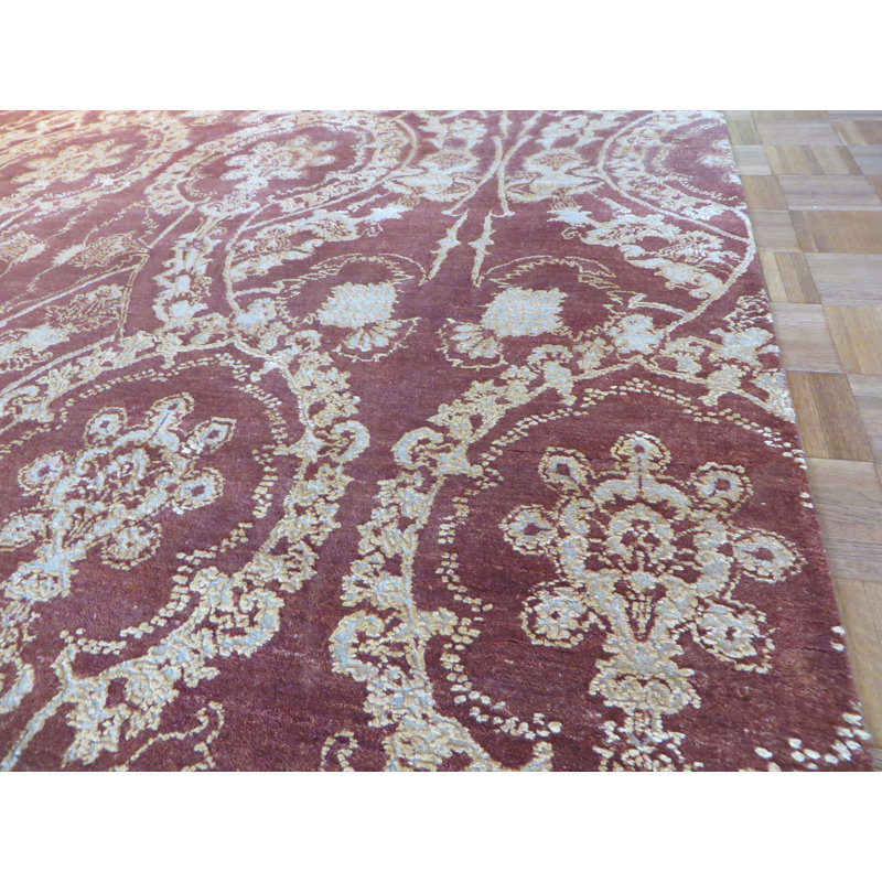 Tapis de zone noué la brun 8 pi 2 po x 9 pi 11 po à la main one-of-kind Elbridge