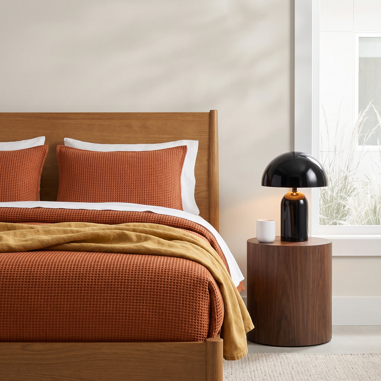 Cascade Cotton Waffle Duvet Cover Set, Queen Duvet Cover + 2 Queen Shams, Tomato