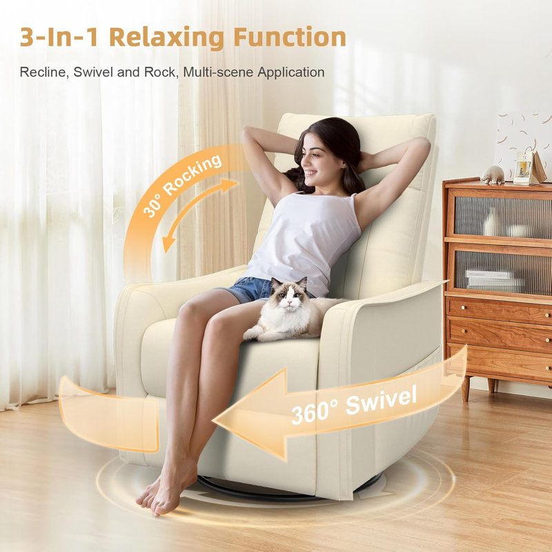 67cm Wide Home Theatre Recliner with Massager,Heating,Rocker Recliner Chair with Swivel, Beige