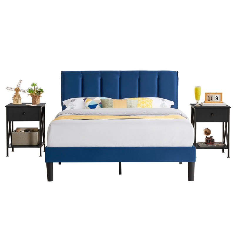 Ensemble de chambre avec lit plateforme 3 pièces Egle, Noir, Grand