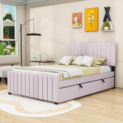 Lit plateforme double tapissier avec lit gigogne
