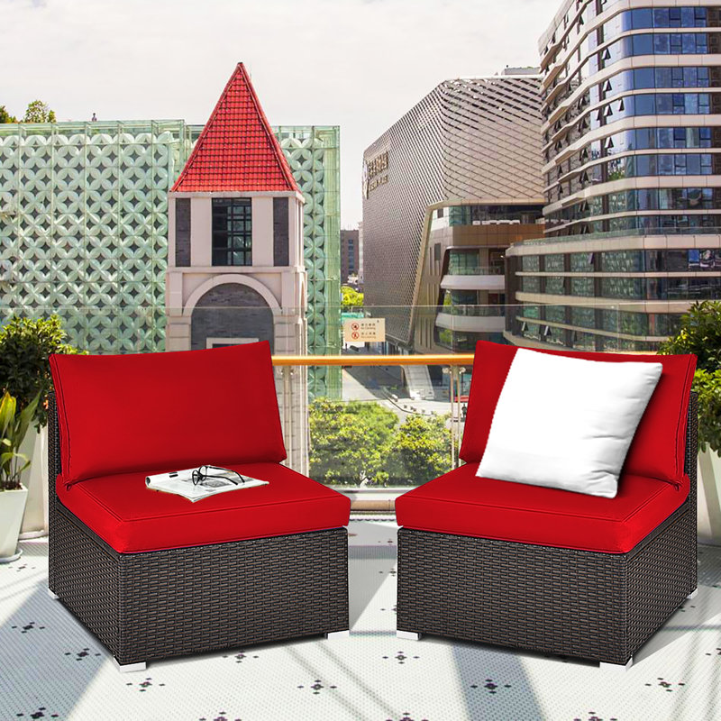 Ensemble de conversation en rotin avec coussins 2 pièces Klakki, Rouge